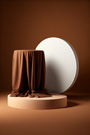 Podium for product advertisement or restaurant menus with beautiful colorful backgroundの写真素材