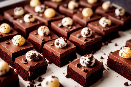 Close up photo of tasty fresh baked chocolate chunks 3d illustratedの写真素材