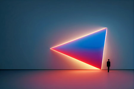 Futuristic designed colorful gradient triangle with copy space 3d illustrated