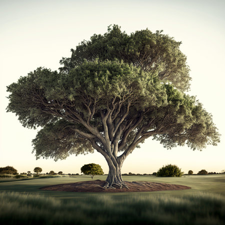 Strong tree at meadow 3d illustratedの写真素材