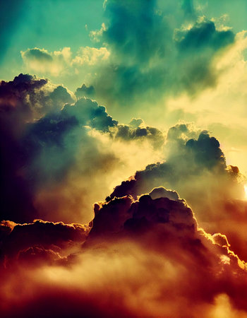 Beautiful sky with clear clouds at sun rise 3d illustrated