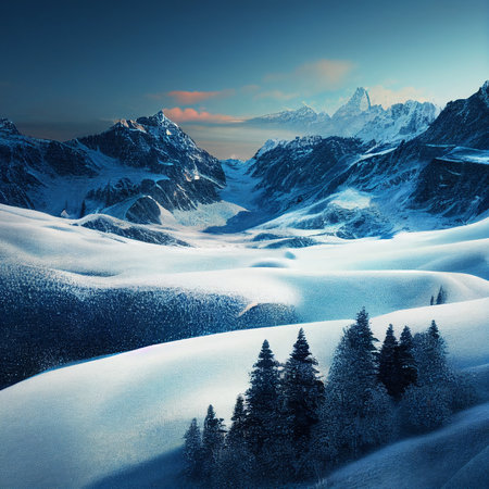 Beautiful nature with strong mountains 3d illustrated