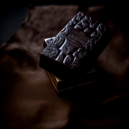 Delicious dark chocolate with antique writing 3d illustrated