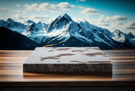 Podium for product advertisement or restaurant menus with beautiful background 3d illustratedの写真素材