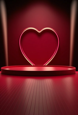 Podium for product advertisement or restaurant menus with valentines day backgroundの写真素材