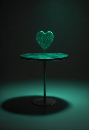 Podium for product advertisement or restaurant menus with valentines day backgroundの写真素材