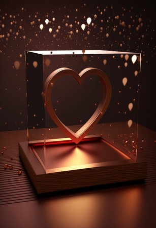 Podium for product advertisement or restaurant menus with valentines day backgroundの写真素材