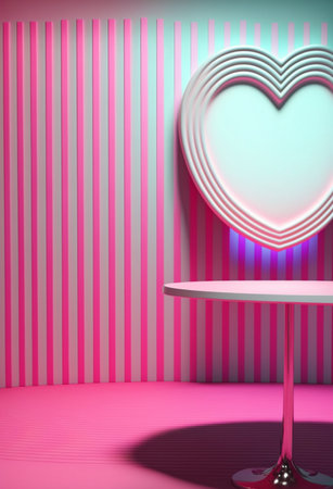 Podium for product advertisement or restaurant menus with valentines day backgroundの写真素材