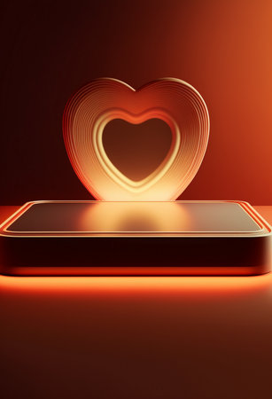 Podium for product advertisement or restaurant menus with valentines day backgroundの写真素材
