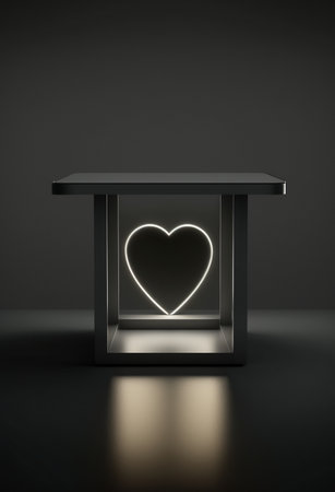 Podium for product advertisement or restaurant menus with valentines day backgroundの写真素材