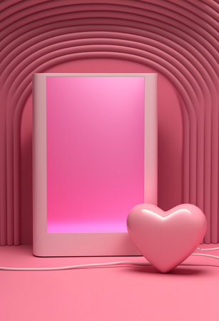 Podium for product advertisement or restaurant menus with valentines day backgroundの写真素材