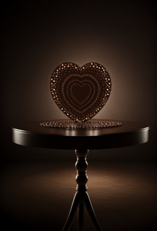 Podium for product advertisement or restaurant menus with valentines day backgroundの写真素材