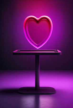 Podium for product advertisement or restaurant menus with valentines day backgroundの写真素材