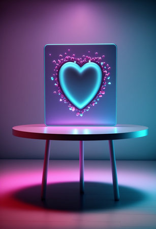 Podium for product advertisement or restaurant menus with valentines day backgroundの写真素材