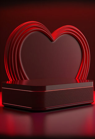 Podium for product advertisement or restaurant menus with valentines day backgroundの写真素材