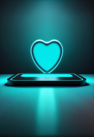 Podium for product advertisement or restaurant menus with valentines day backgroundの写真素材