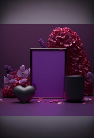 Podium for product advertisement or restaurant menus with valentines day backgroundの写真素材