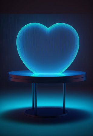 Podium for product advertisement or restaurant menus with valentines day backgroundの写真素材