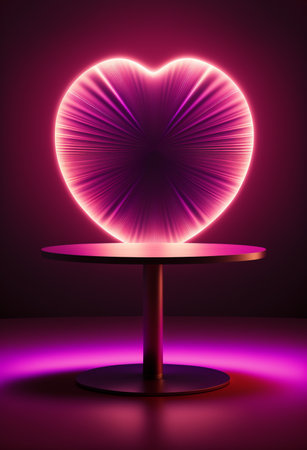 Podium for product advertisement or restaurant menus with valentines day backgroundの写真素材