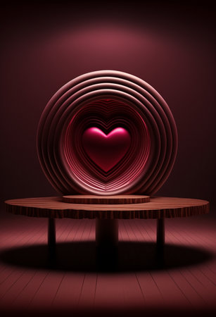 Podium for product advertisement or restaurant menus with valentines day backgroundの写真素材