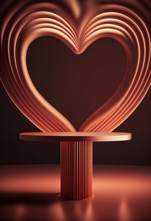 Podium for product advertisement or restaurant menus with valentines day backgroundの写真素材