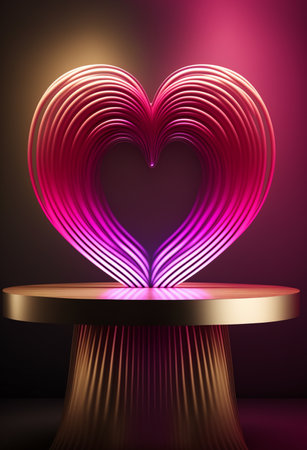 Podium for product advertisement or restaurant menus with valentines day backgroundの写真素材