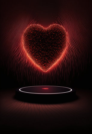 Podium for product advertisement or restaurant menus with valentines day backgroundの写真素材