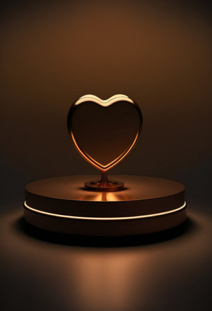 Podium for product advertisement or restaurant menus with valentines day backgroundの写真素材