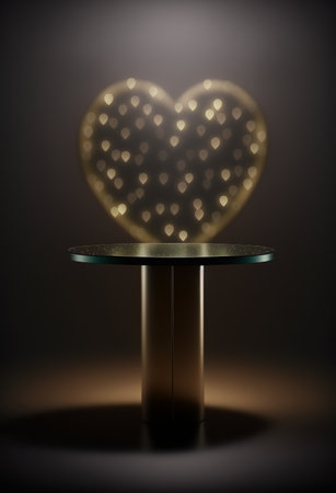 Podium for product advertisement or restaurant menus with valentines day backgroundの写真素材