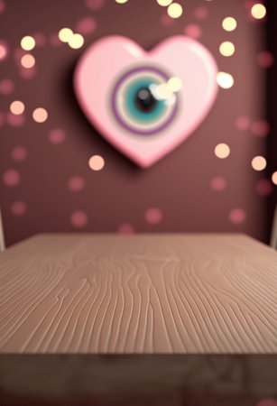 Podium for product advertisement or restaurant menus with valentines day backgroundの写真素材