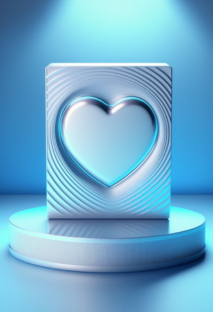 Podium for product advertisement or restaurant menus with valentines day backgroundの写真素材