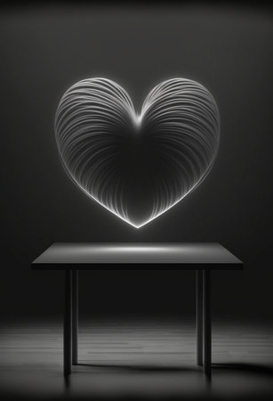 Podium for product advertisement or restaurant menus with valentines day backgroundの写真素材