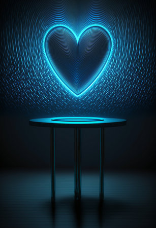 Podium for product advertisement or restaurant menus with valentines day backgroundの写真素材