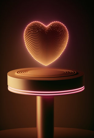 Podium for product advertisement or restaurant menus with valentines day backgroundの写真素材