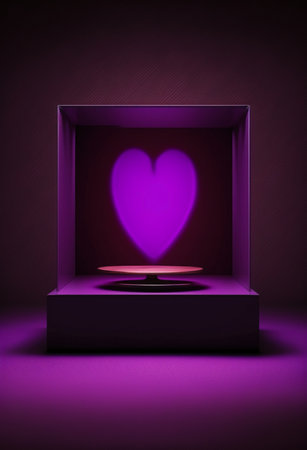 Podium for product advertisement or restaurant menus with valentines day backgroundの写真素材
