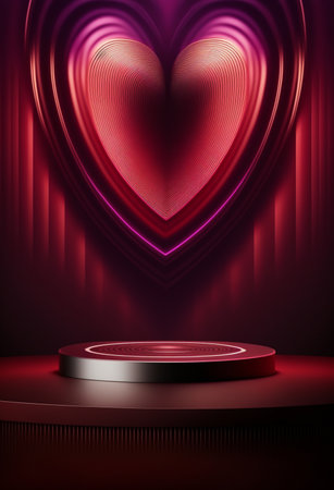 Podium for product advertisement or restaurant menus with valentines day backgroundの写真素材