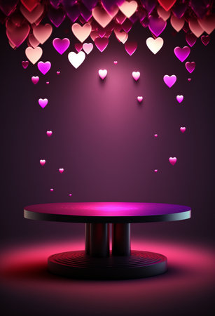 Podium for product advertisement or restaurant menus with valentines day backgroundの写真素材