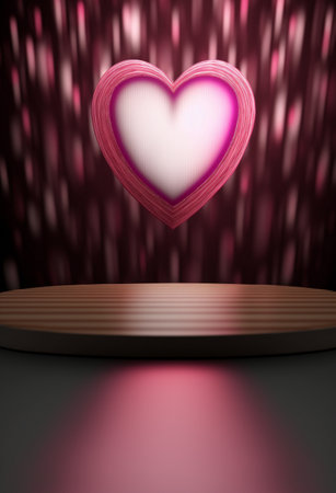 Podium for product advertisement or restaurant menus with valentines day backgroundの写真素材