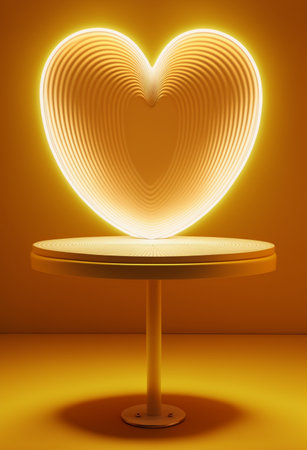 Podium for product advertisement or restaurant menus with valentines day backgroundの写真素材