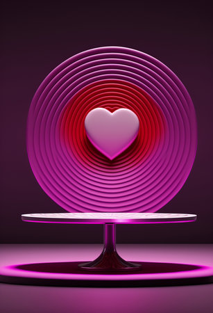 Podium for product advertisement or restaurant menus with valentines day backgroundの写真素材