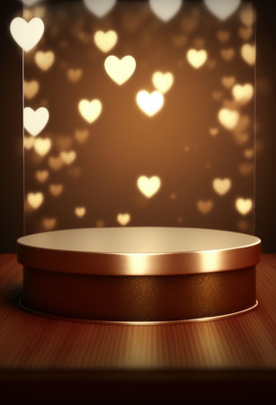 Podium for product advertisement or restaurant menus with valentines day backgroundの写真素材