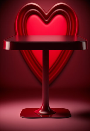 Podium for product advertisement or restaurant menus with valentines day backgroundの写真素材
