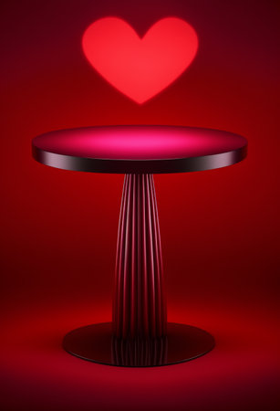 Podium for product advertisement or restaurant menus with valentines day backgroundの写真素材
