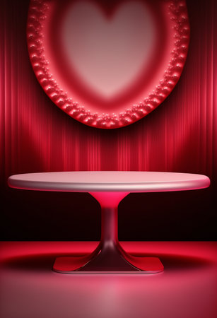 Podium for product advertisement or restaurant menus with valentines day backgroundの写真素材