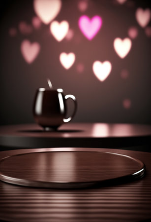 Podium for product advertisement or restaurant menus with valentines day backgroundの写真素材
