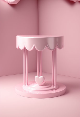Podium for product advertisement or restaurant menus with valentines day backgroundの写真素材