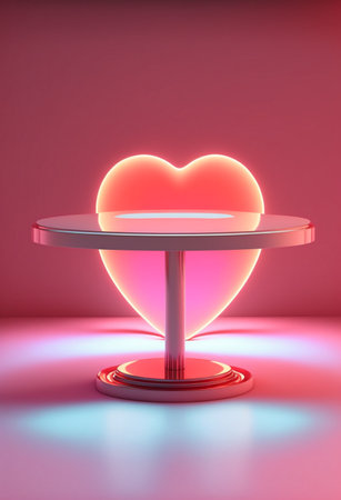 Podium for product advertisement or restaurant menus with valentines day backgroundの写真素材