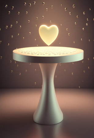 Podium for product advertisement or restaurant menus with valentines day backgroundの写真素材