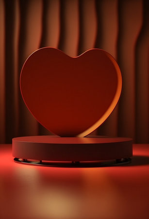 Podium for product advertisement or restaurant menus with valentines day backgroundの写真素材
