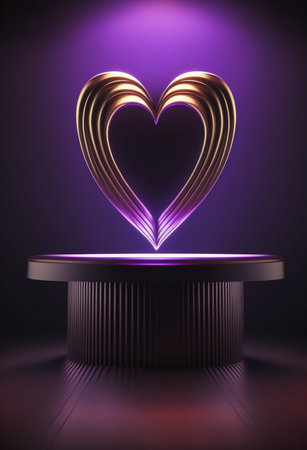 Podium for product advertisement or restaurant menus with valentines day backgroundの写真素材